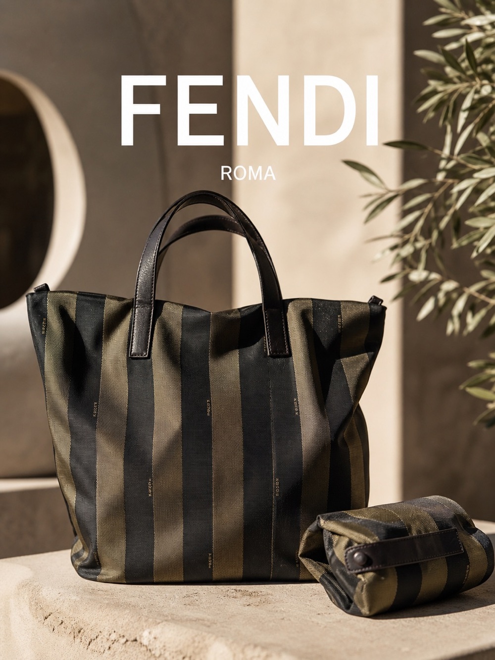Fendi Pequin Foldable Tote | w/ Insert| Zip Top | Classic Stripe